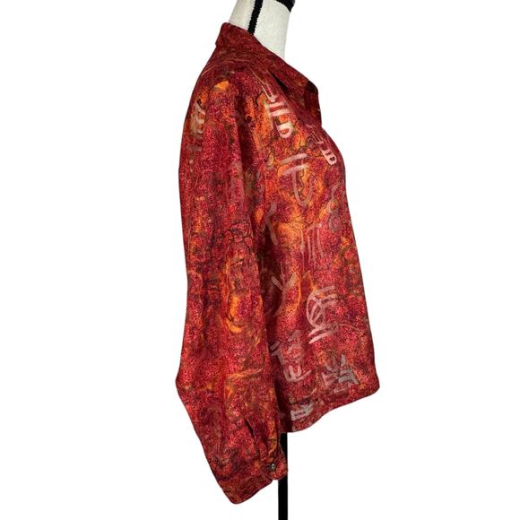 Chico’s SZ 2 (Large) Top Button-Up Semi-Sheer Long Sleeve Lightweight Slits - Picture 4 of 8